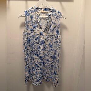 Tory Burch - Blue and White Twall Sleeveless Linen Dress with Trim - Sz M